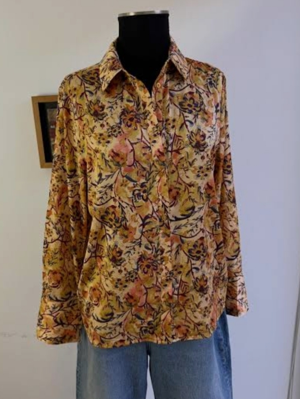 Rachel Zoe Yellow Floral Long-Sleeve Blouse Size S